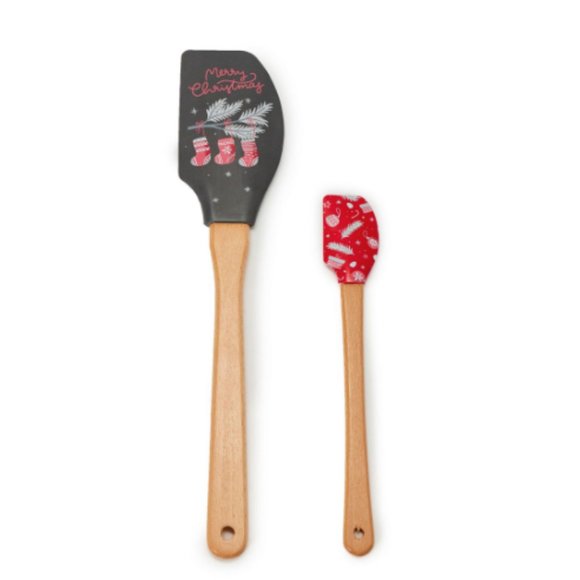 "Merry Christmas" Gray Stocking 2 pcs Silicone Spatula Set - Winter Wonder Lane - Picture 1 of 1
